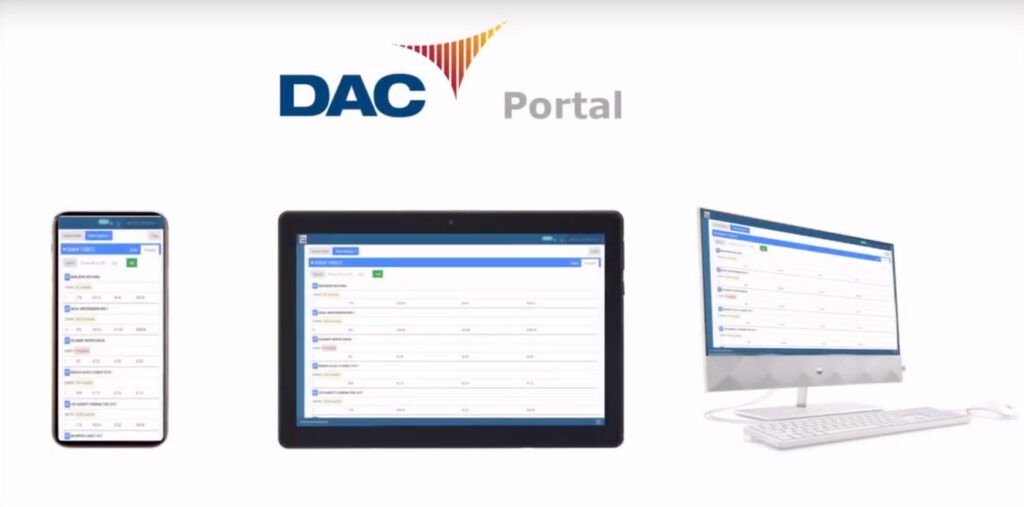 mock up showing DAC Portal convenience store distribution software on mobile, tablet, and desktop computers