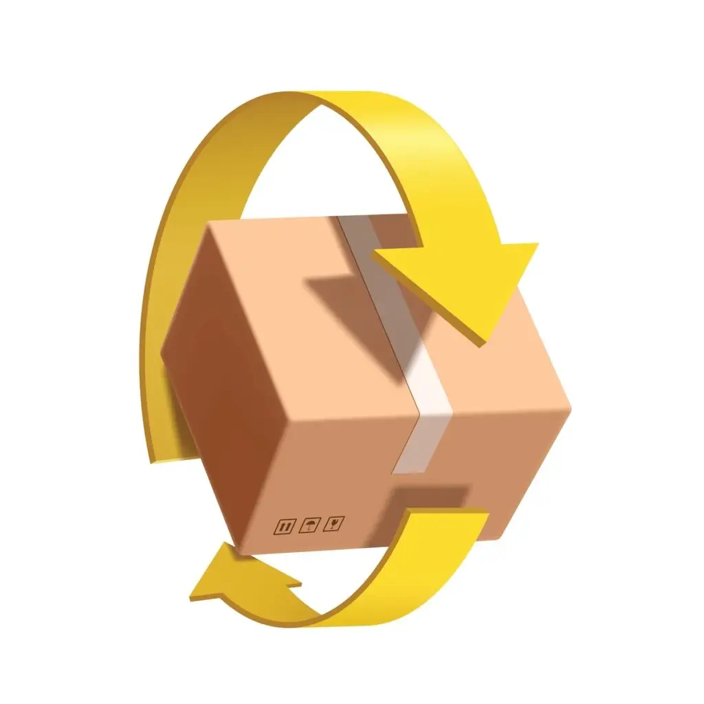 yellow arrows rotate around parcel box to represent distribution returns