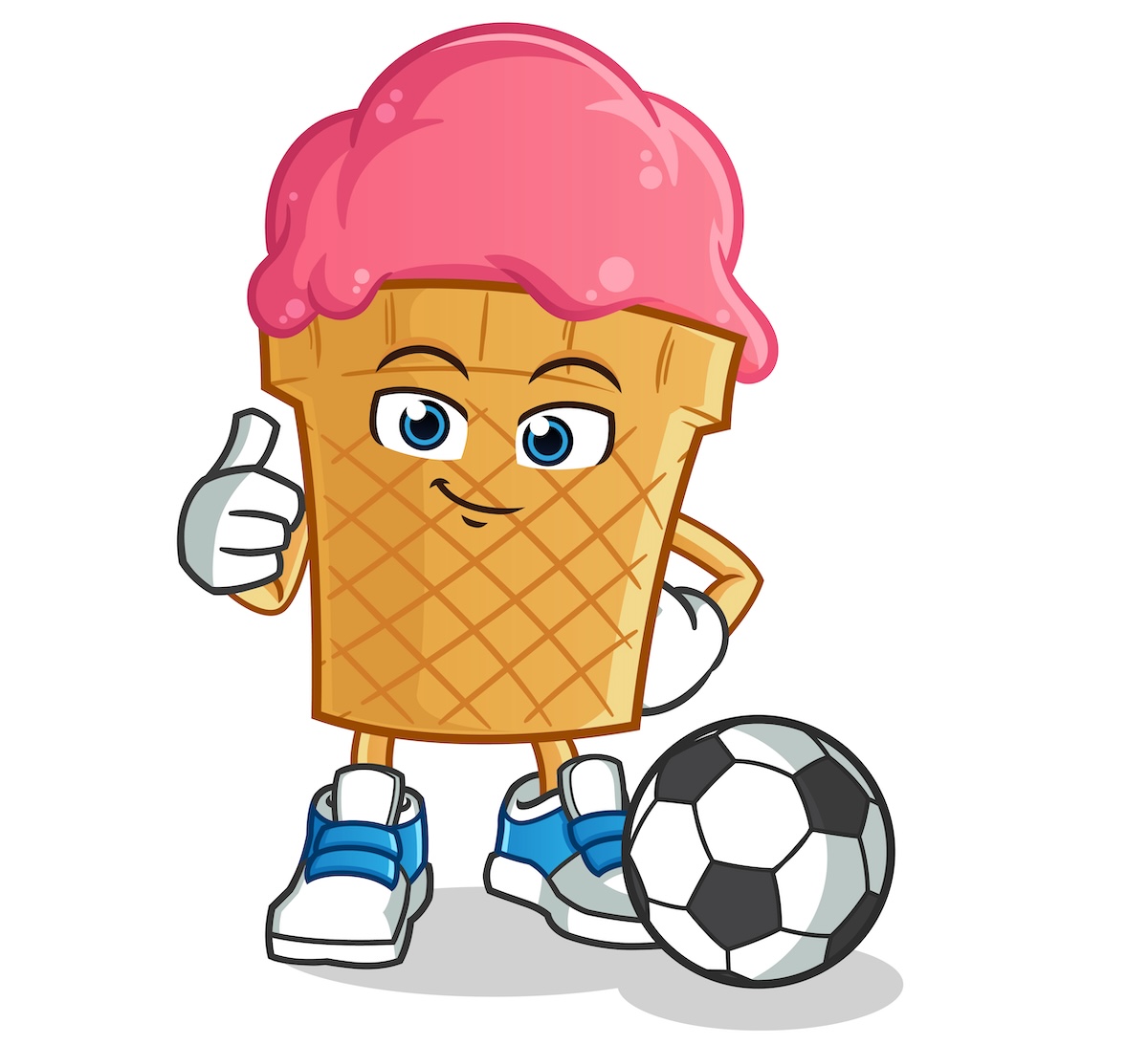 cartoon ice cream cone character with a soccer ball