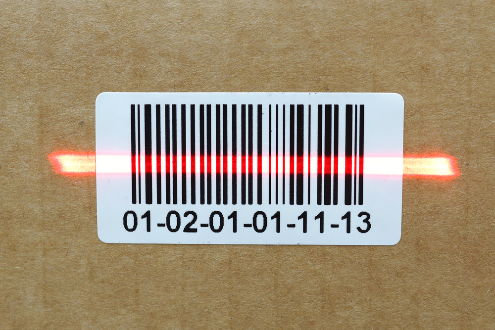 barcode label on box being scanned