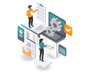 illustration of professionals implementing a distribution erp