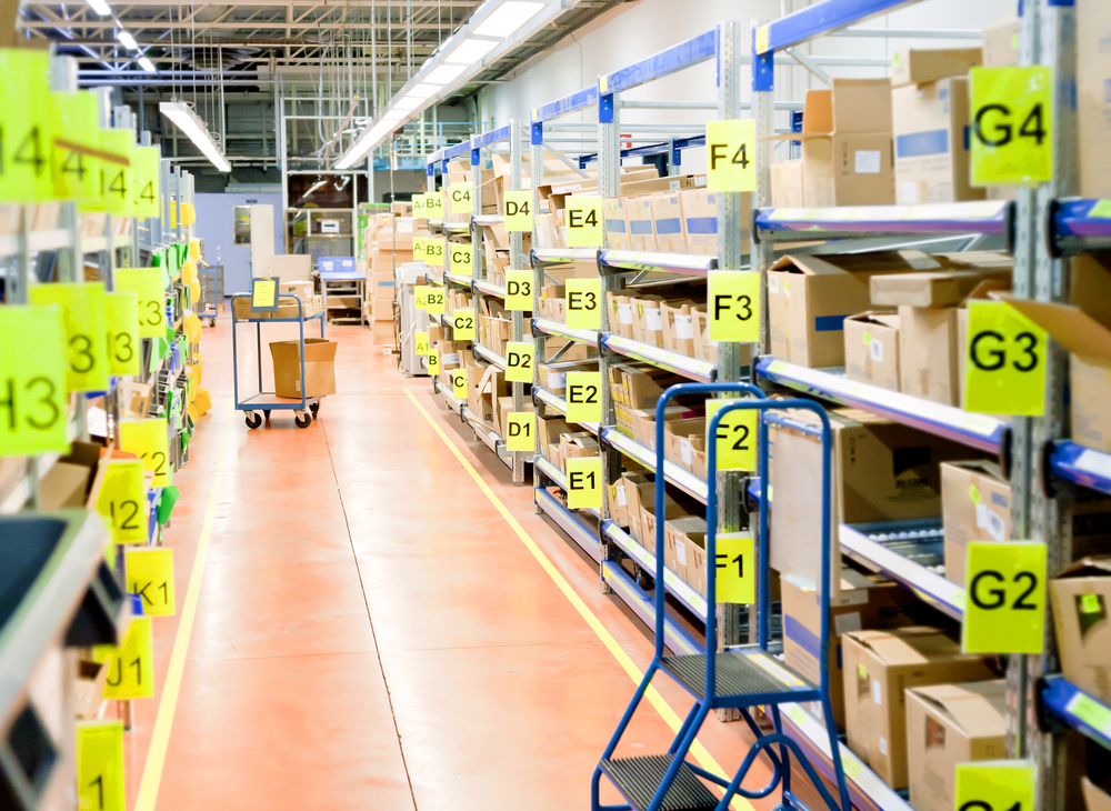 order picking carts in distribution warehouse