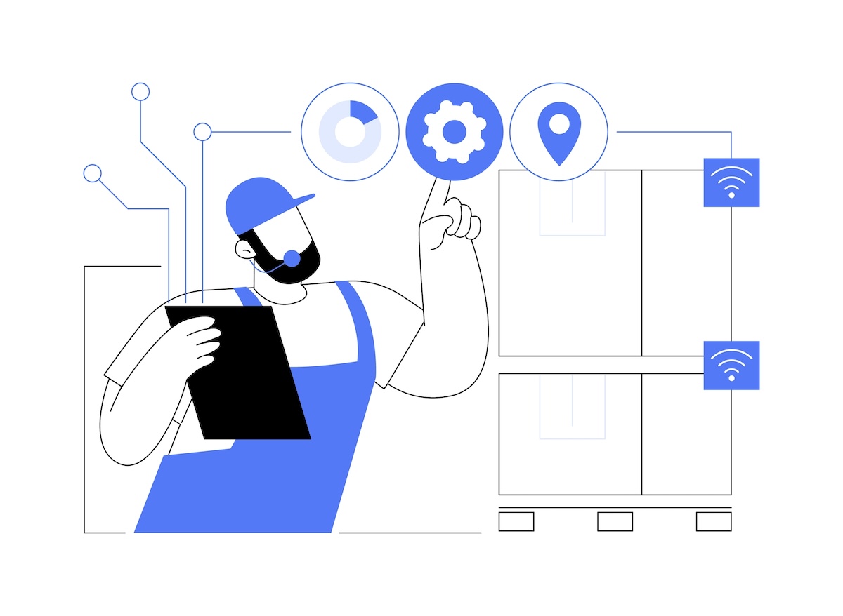 warehouse worker and technology depicting iot in distribution