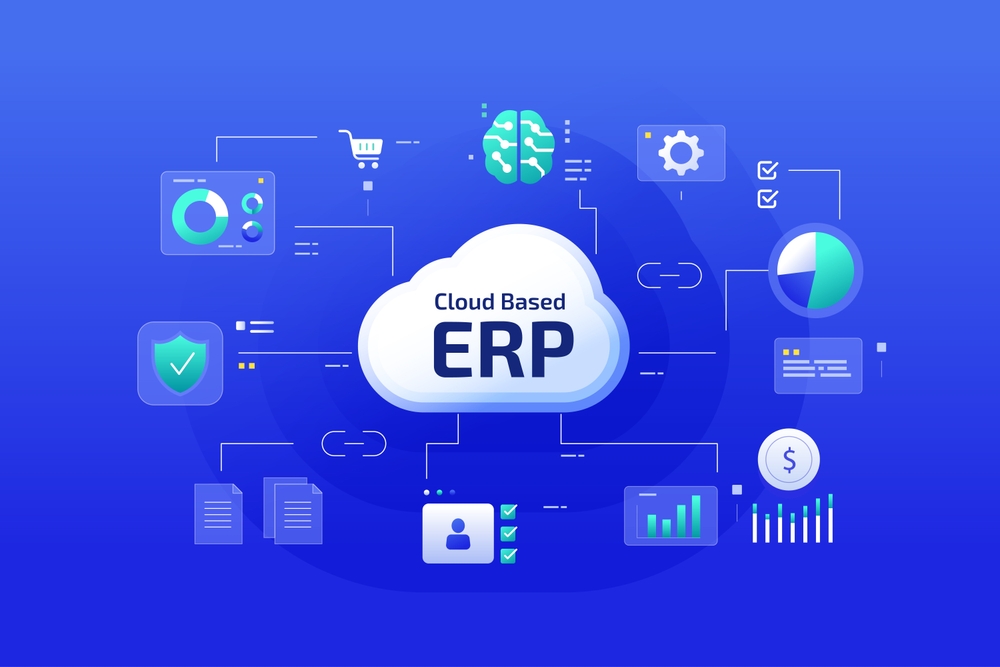 future of erp cloud based systems graphic with icons