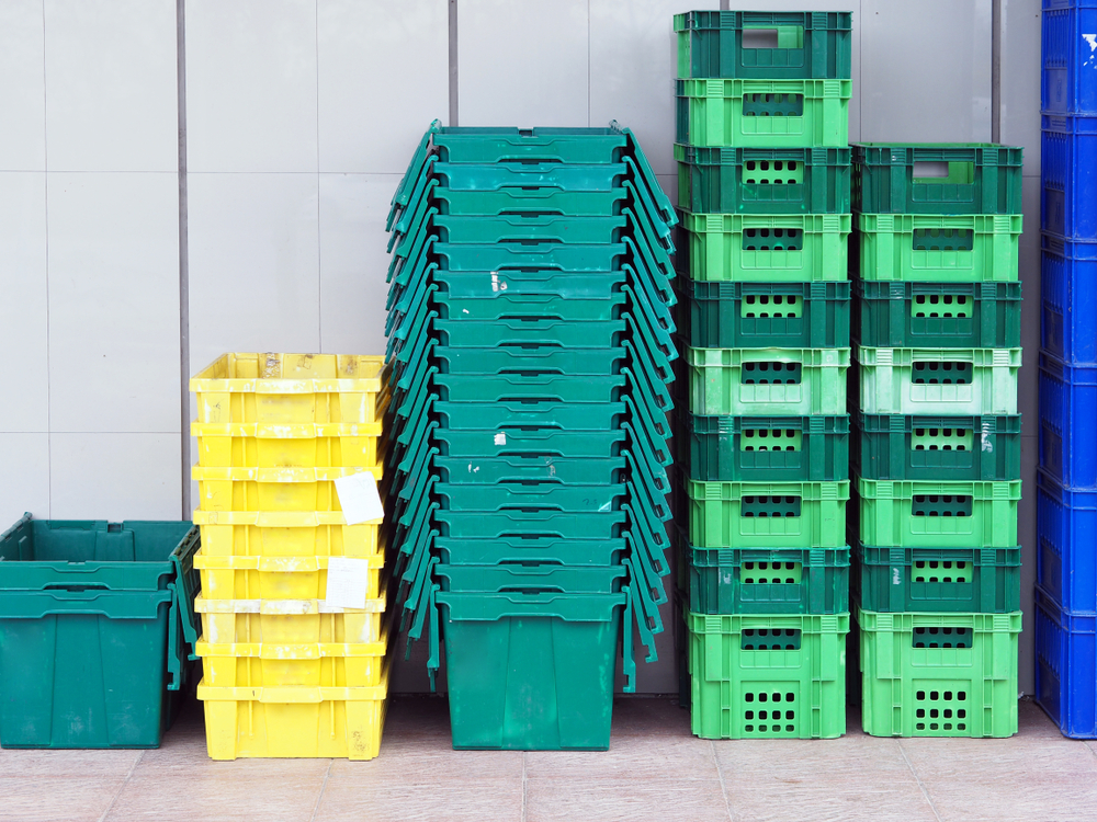 stacks of distribution plastic crate tote boxes