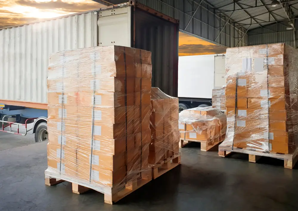 warehouse dock with pallets of goods