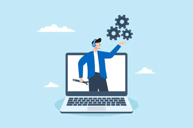 erp software professional services illustration man in computer