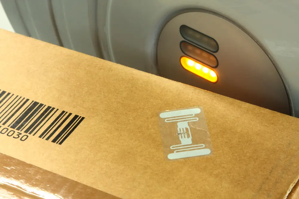rfid tag on box being scanned by reader