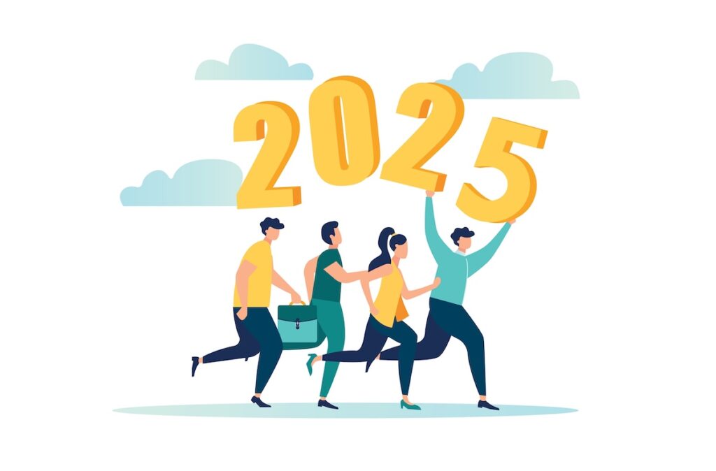 illustration of people running under the year 2025